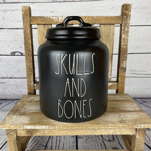 Rae Dunn Other - Rae Dunn Black Skulls and Bones Halloween Canister